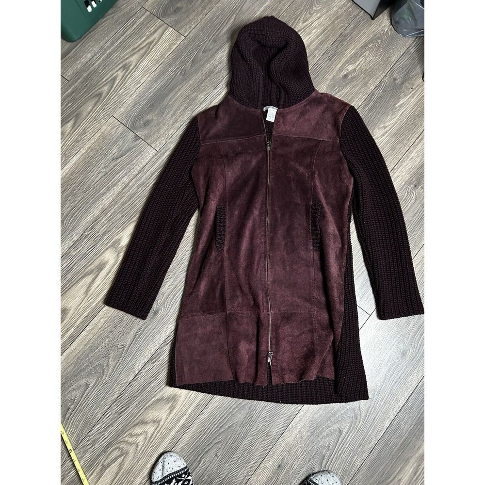 Lucidity Brown Leather Sweater Jacket Sz XL